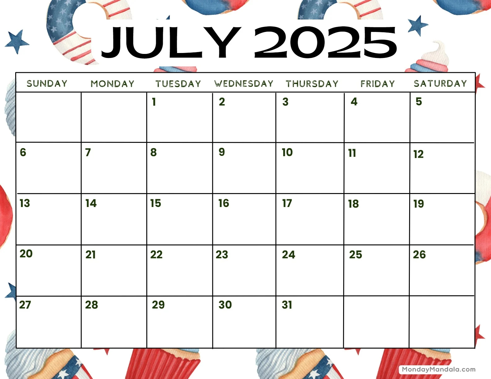 Printable Calendar Month Of July 2025