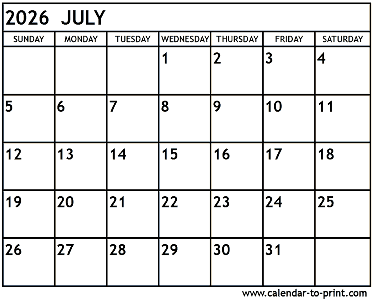 july 2026 calendar printable