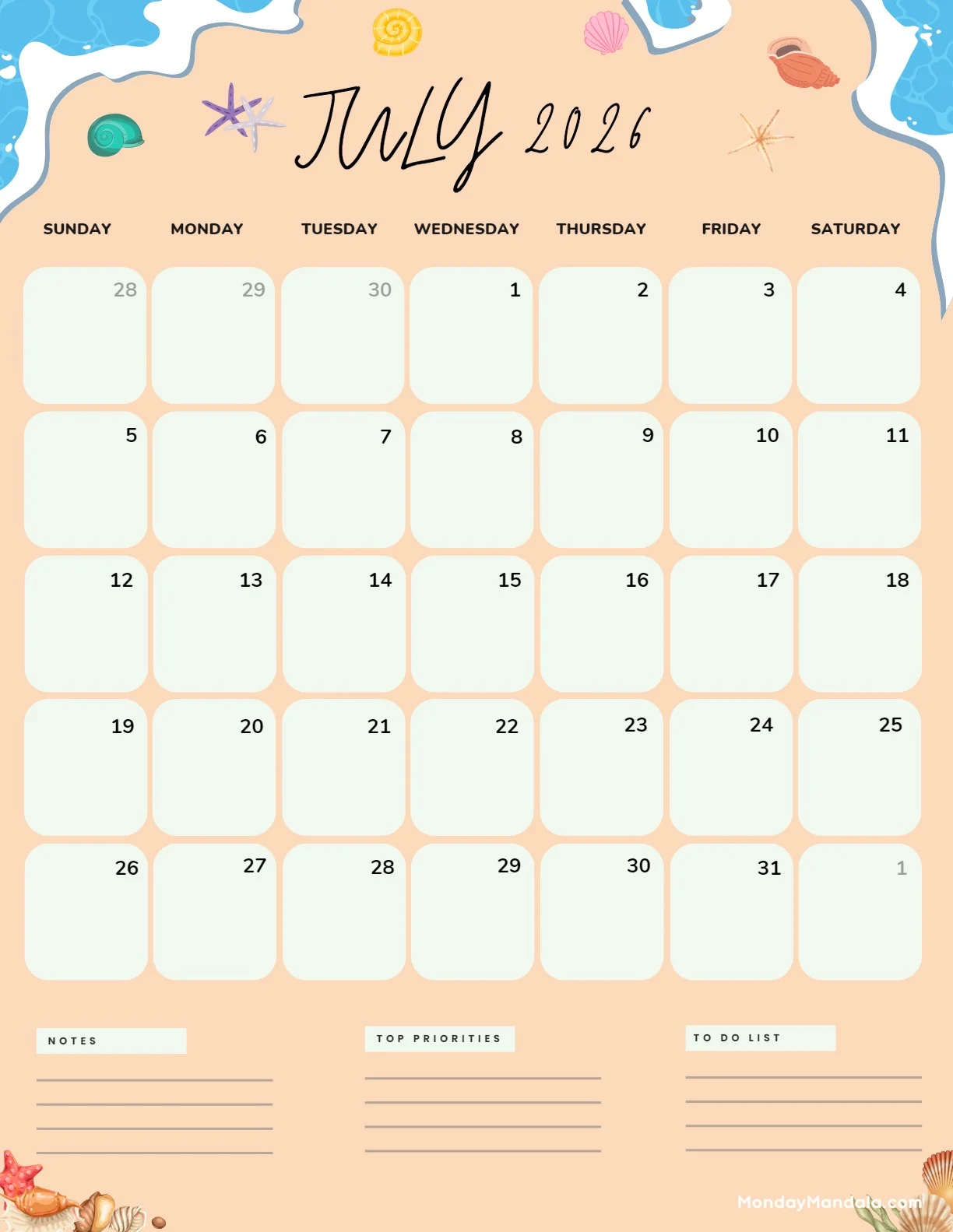 July 2026 Calendars 52 Free PDF Printables 