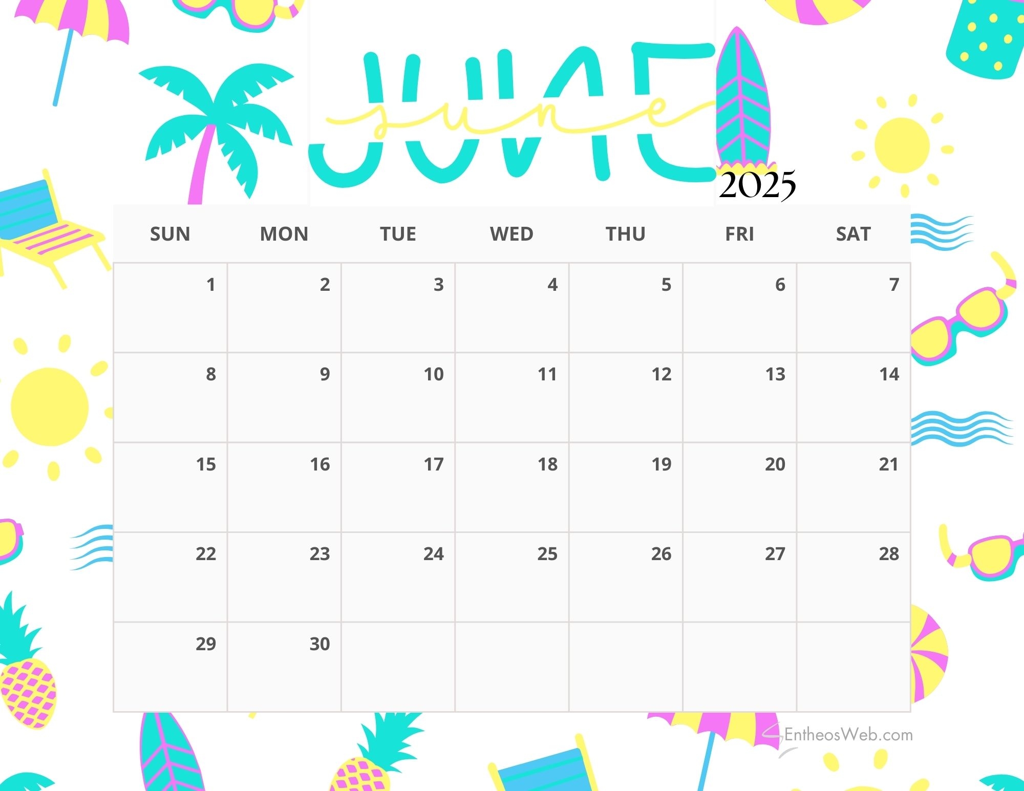 Calendar Summer 2025 Printable