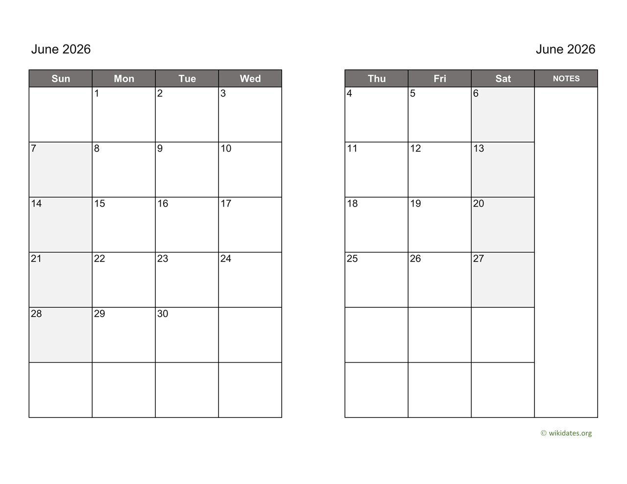Free Printable Monthly Calendar June 2026