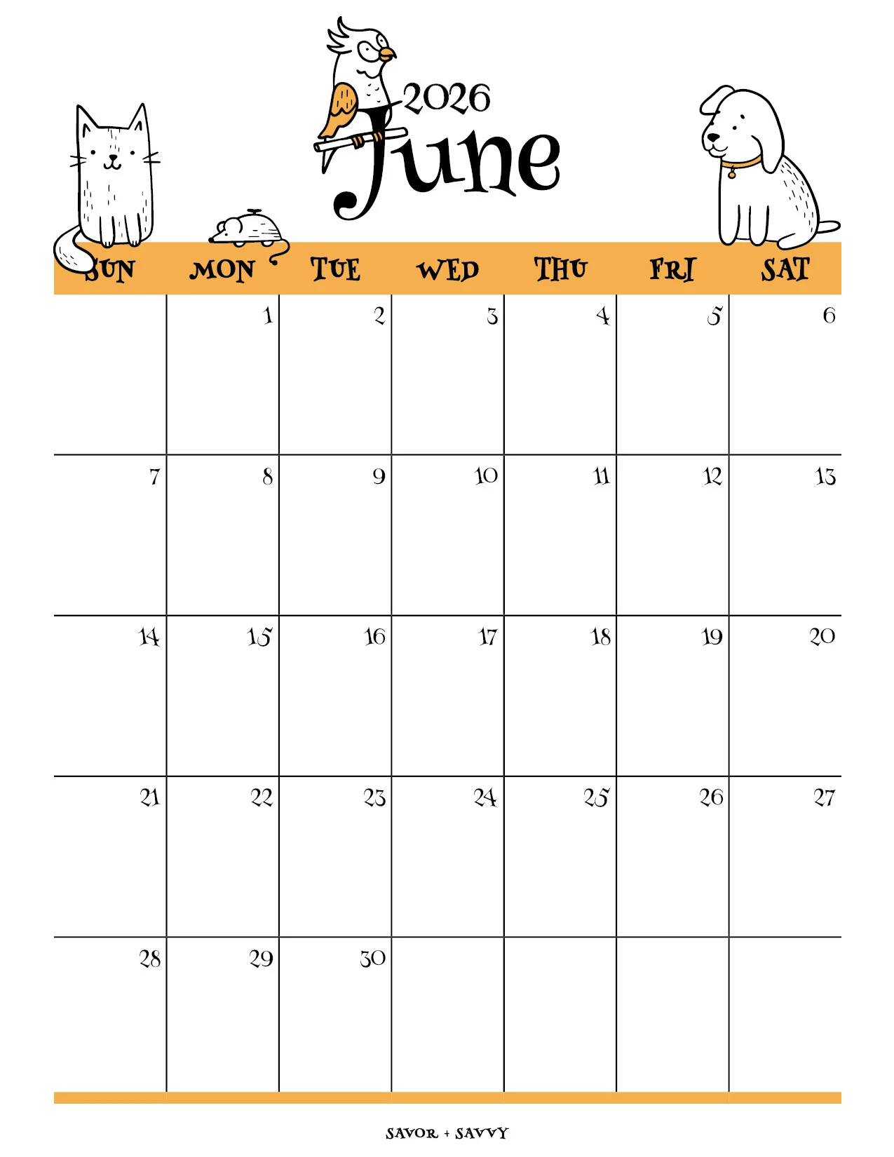 June 2026 Calendar Templates 14 Free Printables Savor Savvy