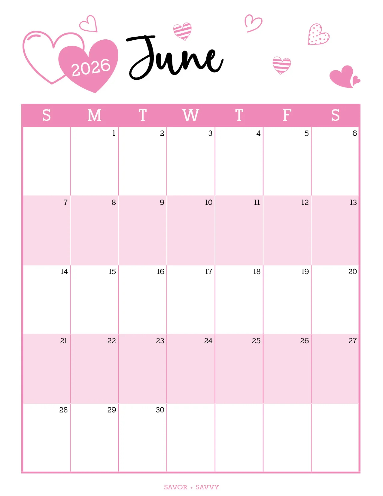 Free Printable Vertical Calendar 2026 June