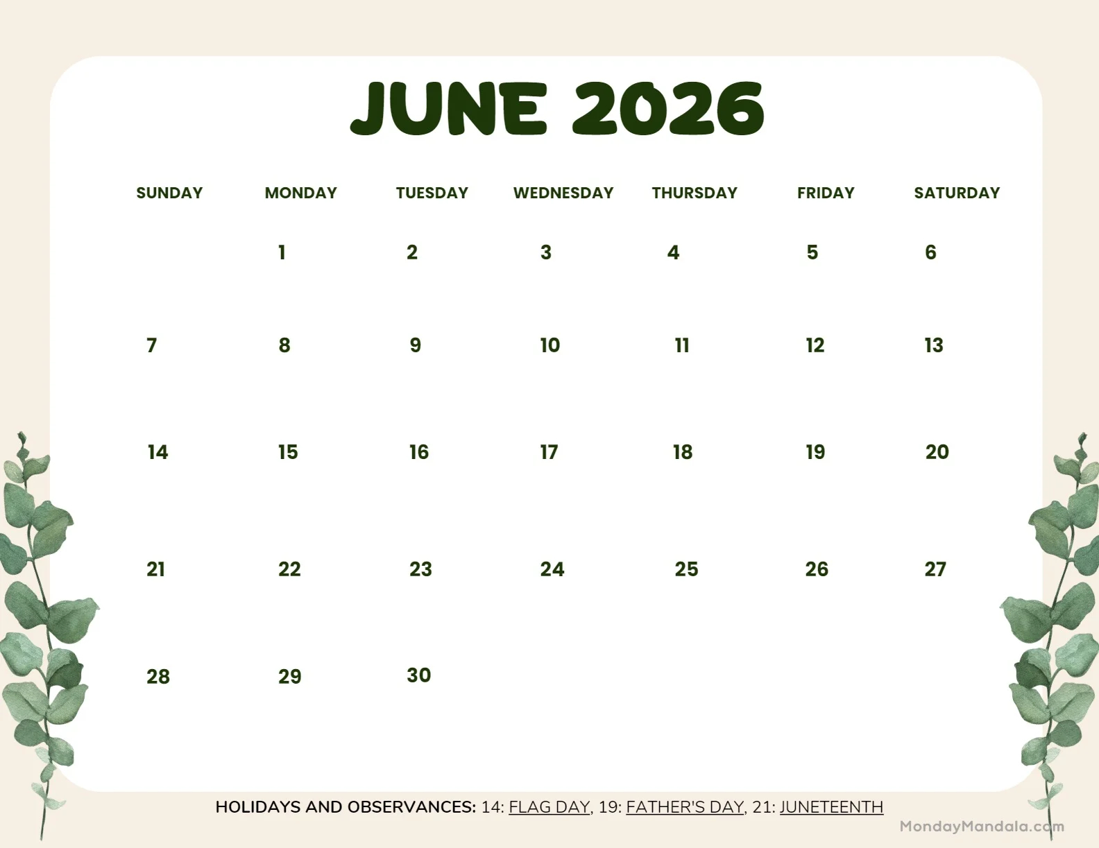 June 2026 Calendars 52 Free PDF Printables 