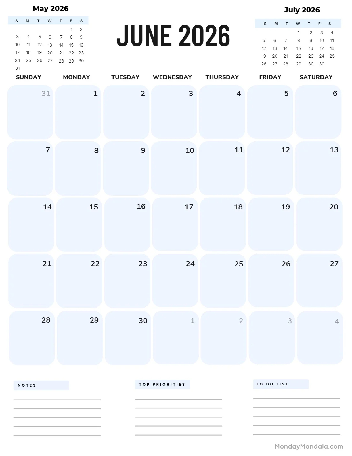 Free Printable Calendar June July 2026