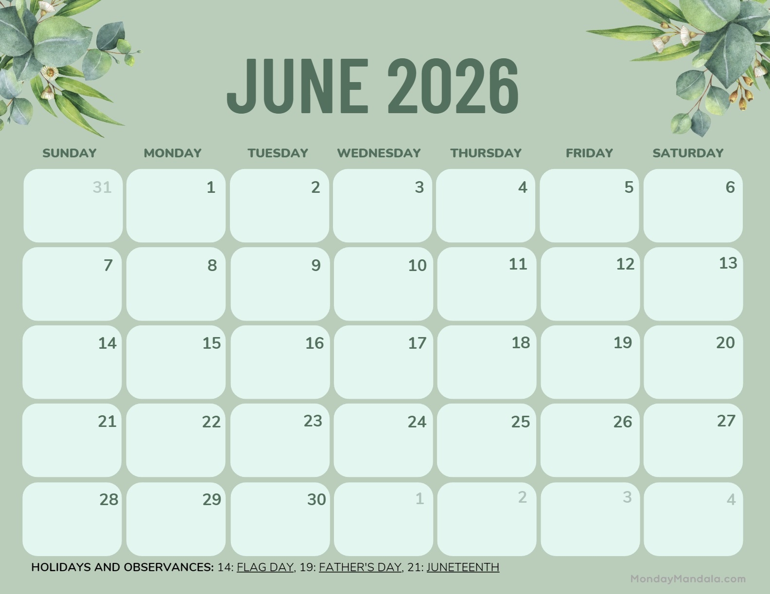June 2026 Calendars 52 Free PDF Printables 