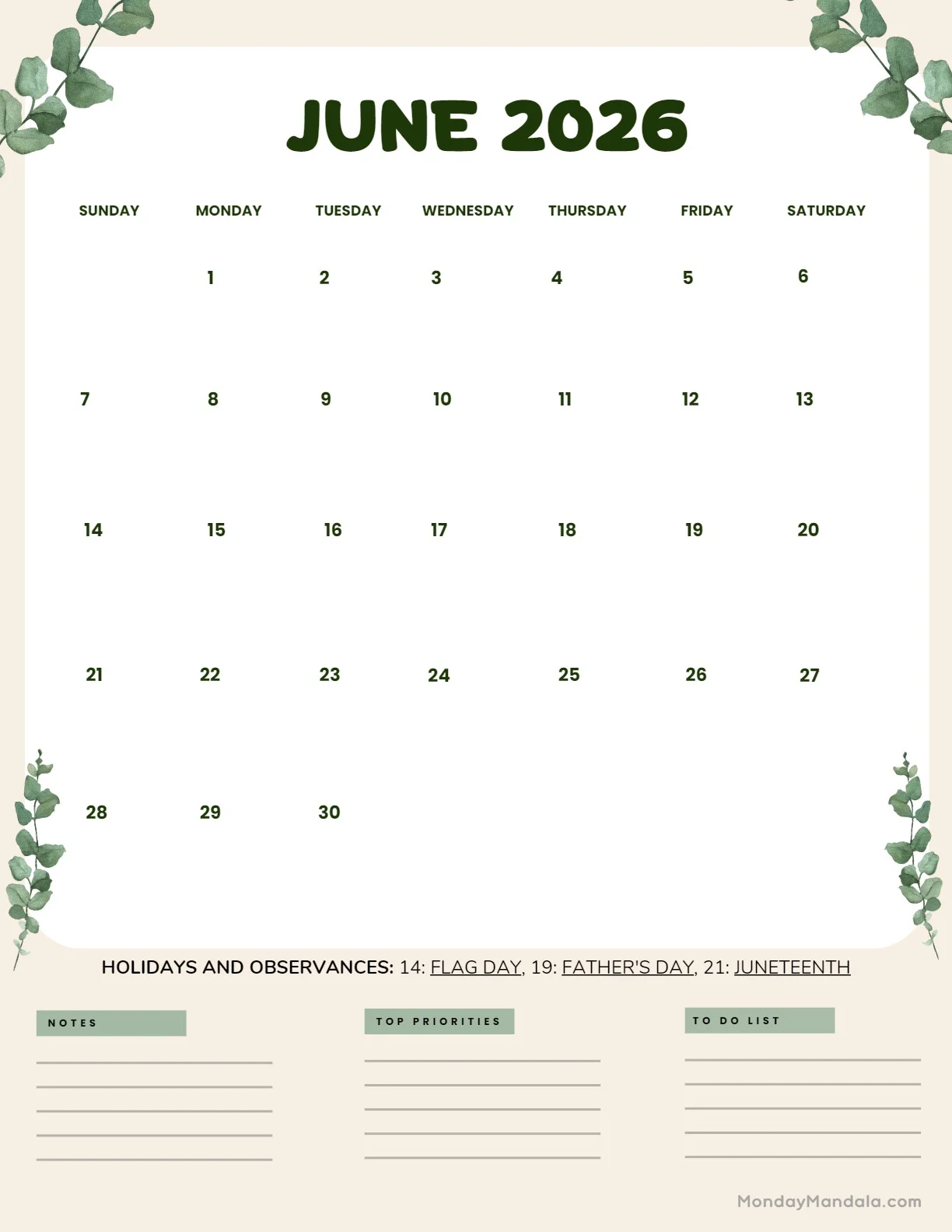 June 2026 Calendars 52 Free PDF Printables 