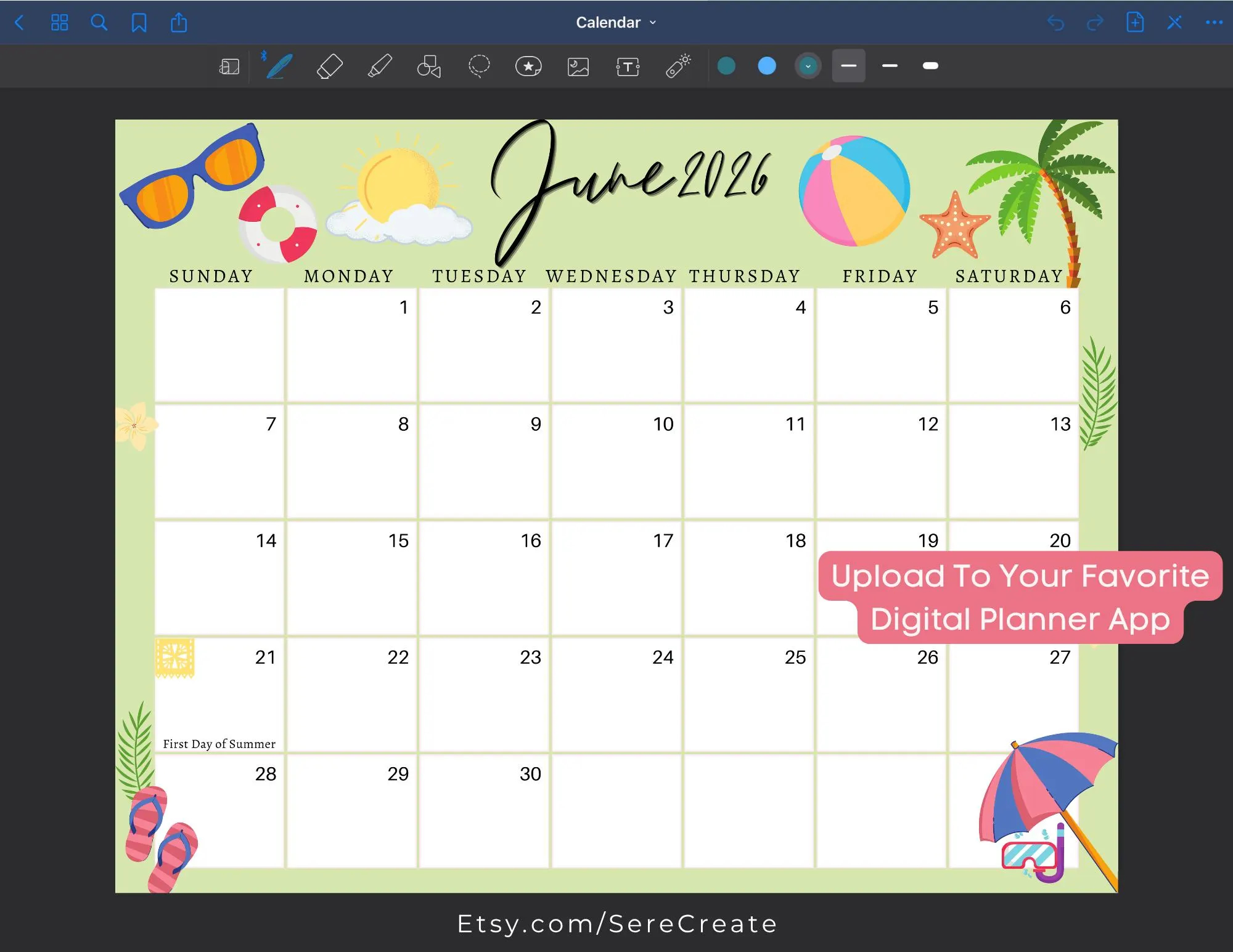 Free Cute Printable June 2026 Calendar