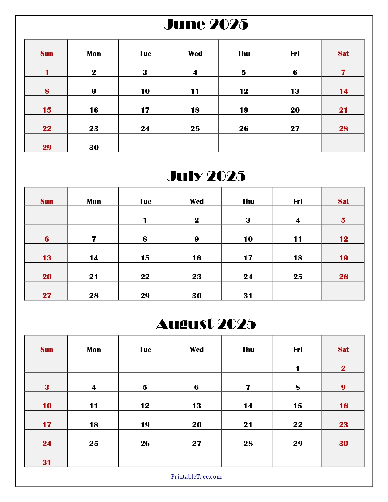 3 Month Summer Calendar 2025 Printable