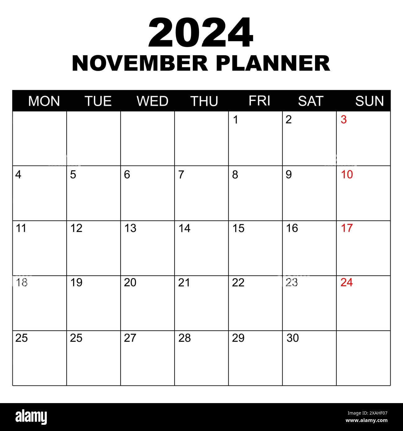 Letter Calendar For November 2024 The Week Begins On Sunday Time Planning And Schedule Concept Flat Design Removable Calendar For The Month Vect Stock Vector Image Art Alamy