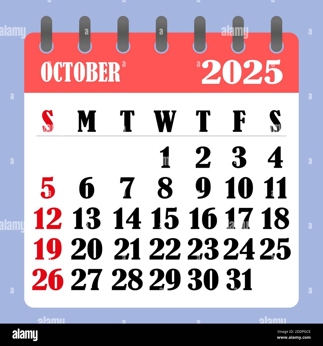 Letter Calendar For October 2025 The Week Begins On Sunday Time Planning And Schedule Concept Flat Design Removable Calendar For The Month Vecto Stock Vector Image Art Alamy