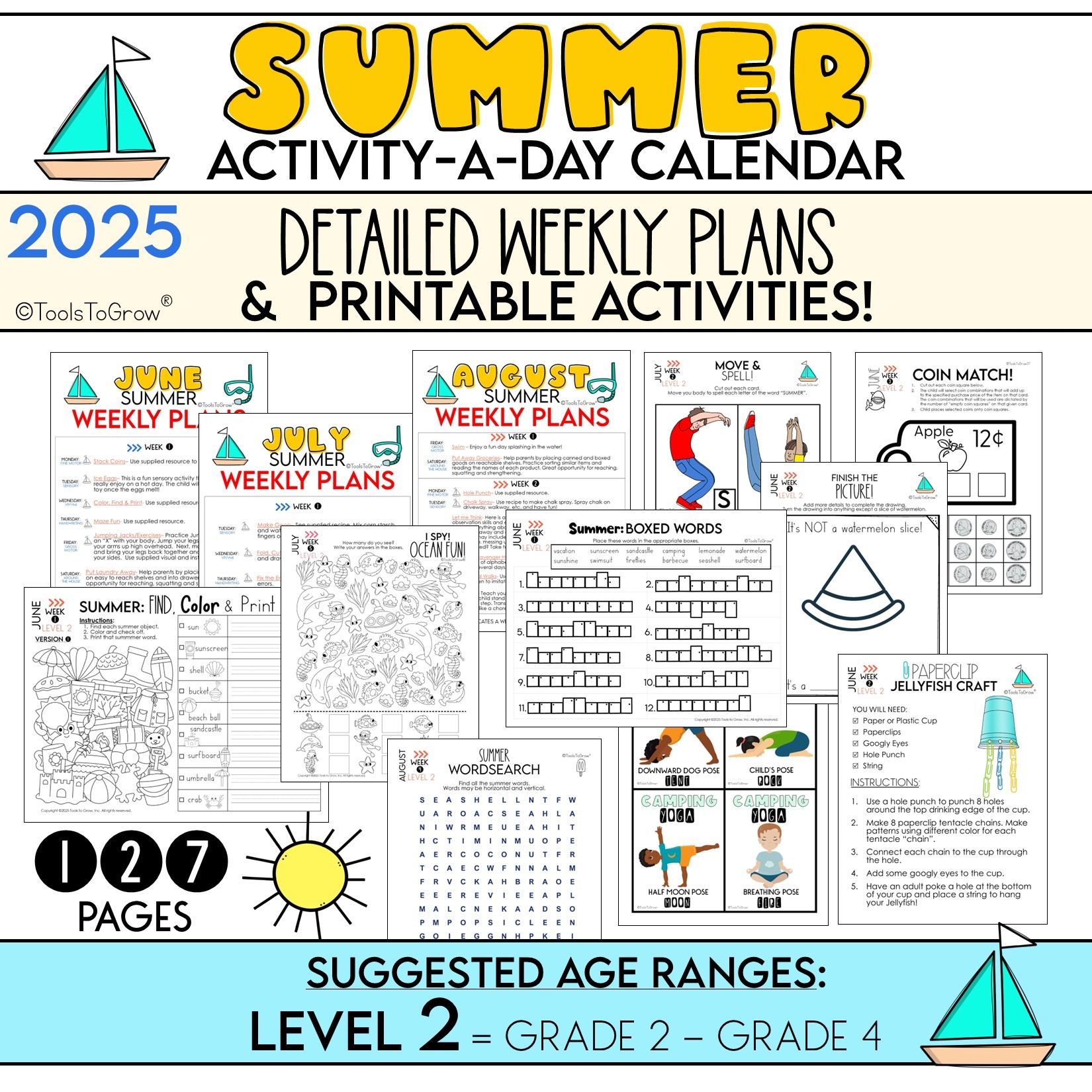 LEVEL 2 2025 Summer Activity a Day Calendar Weekly Plans Resources Grade 2 4 Shop Tools To Grow