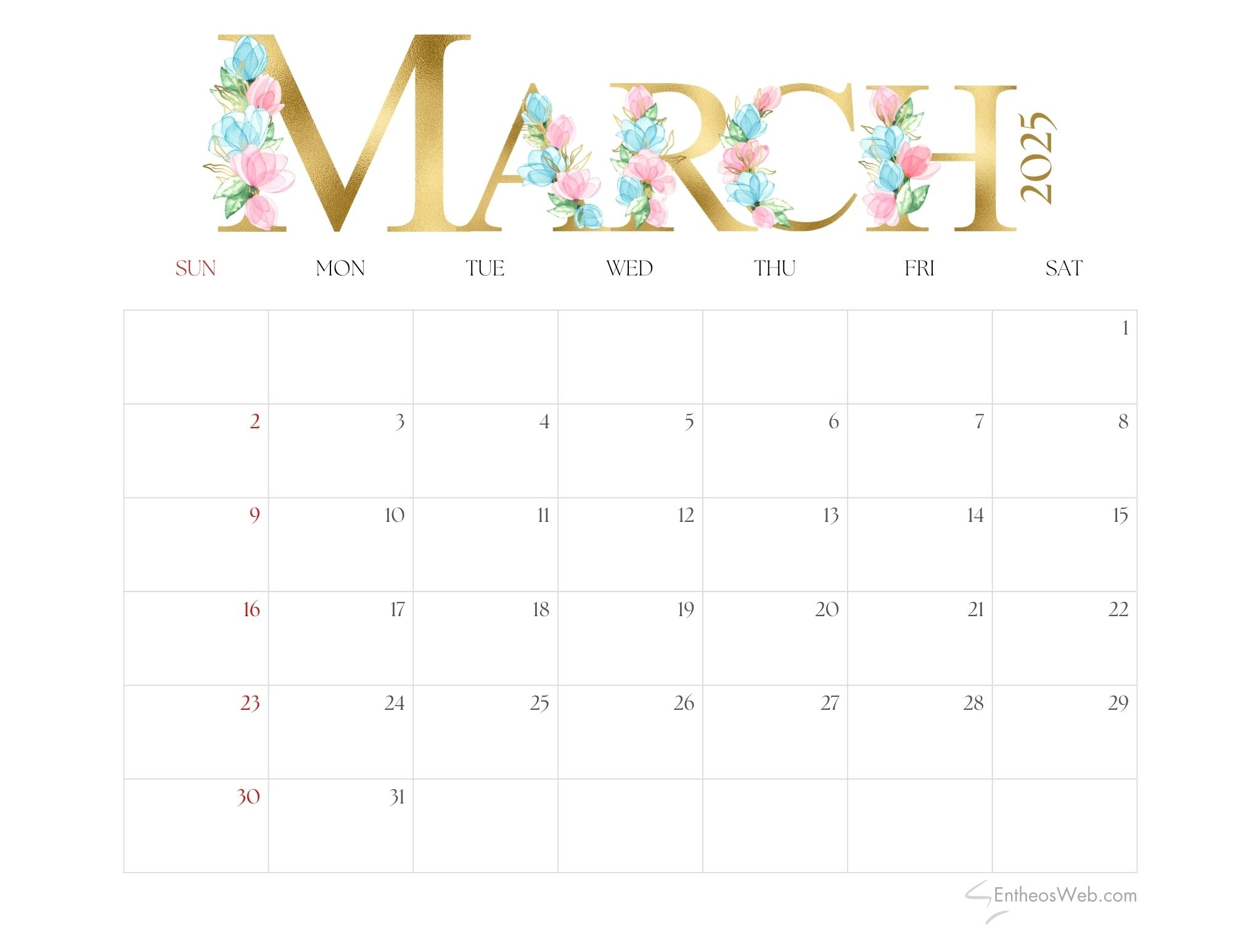 March 2025 Calendar Free PDF Printables EntheosWeb