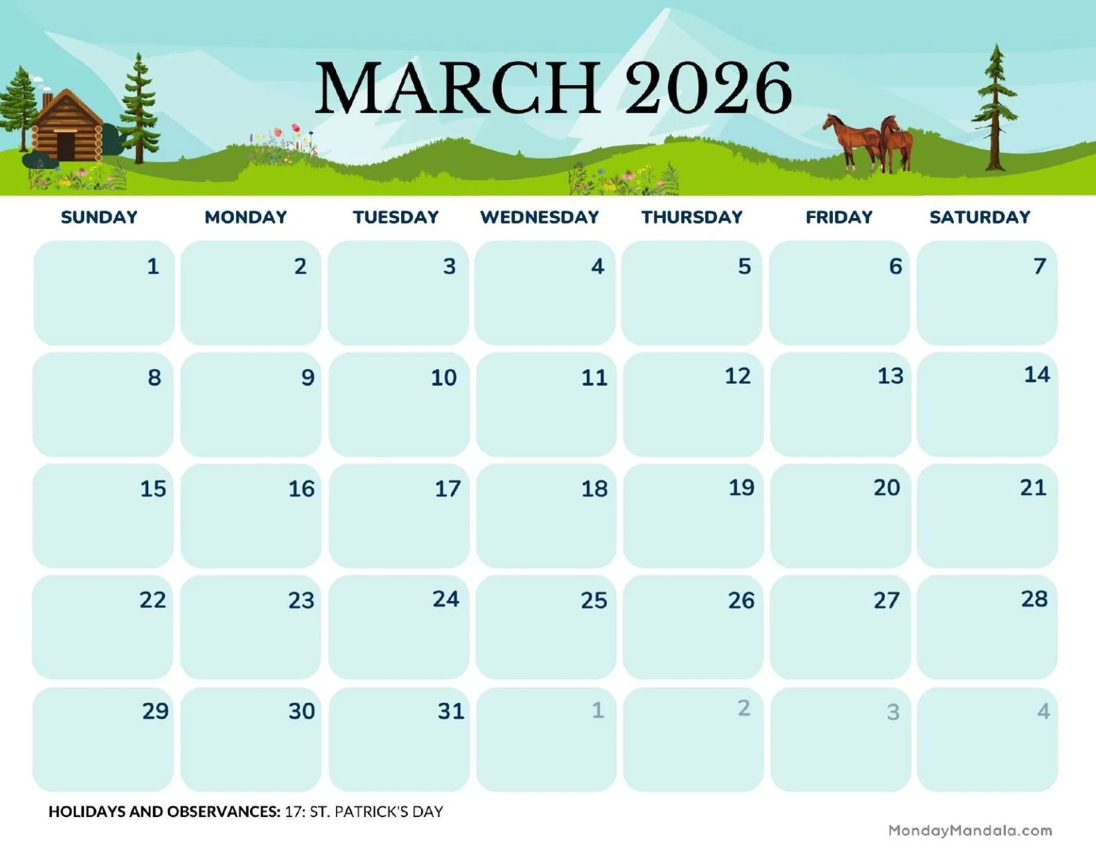March 2026 Calendars Free PDF Printables 