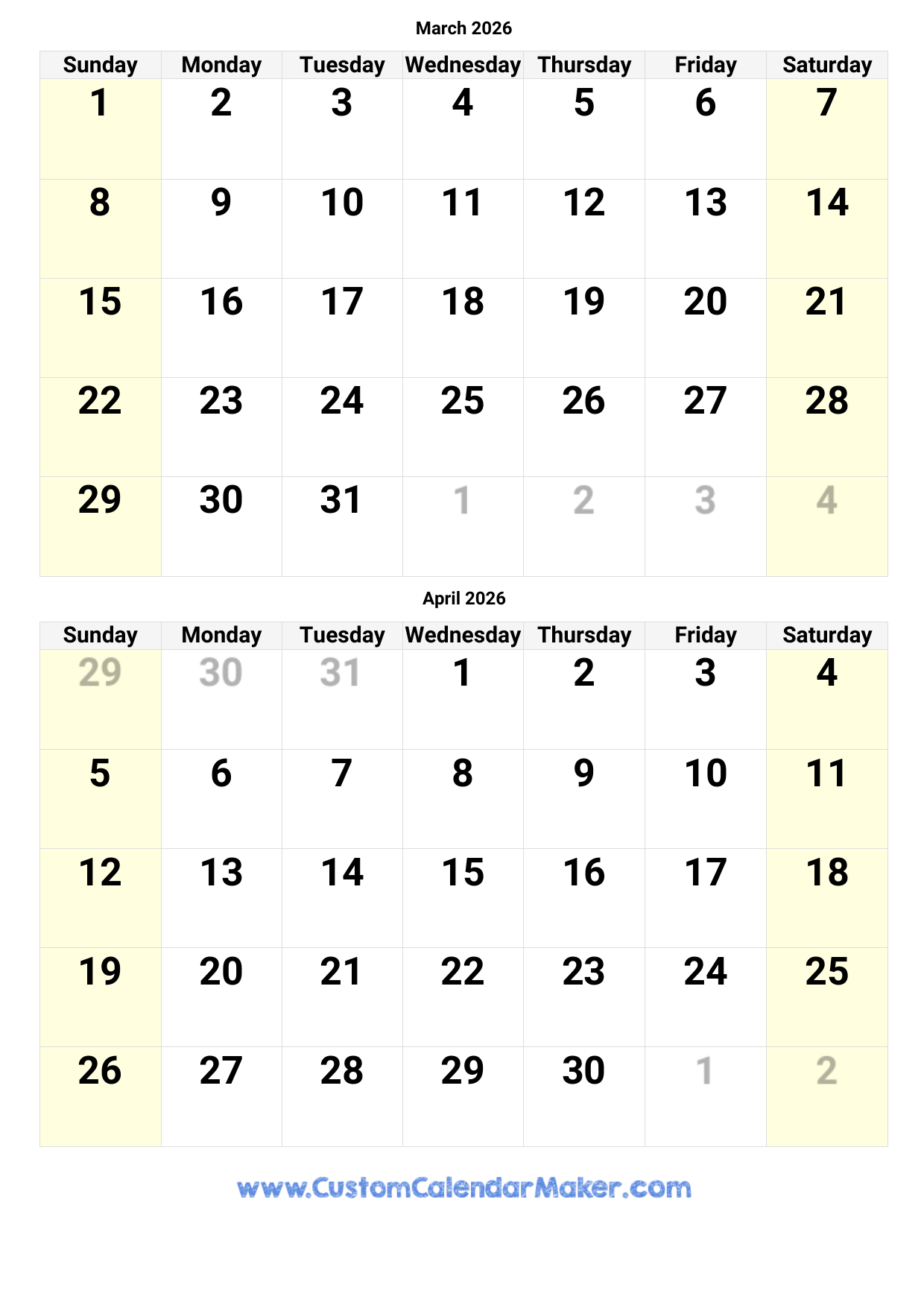 March 2026 Printable Calendar