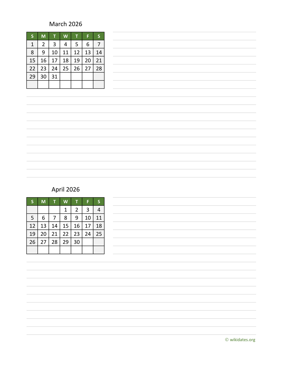 February March April 2026 Calendar Printable