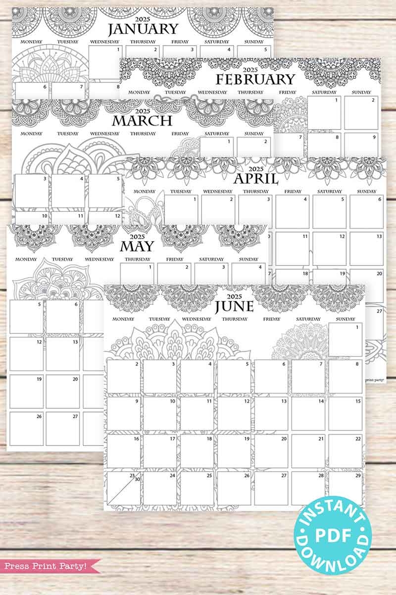 Monday Start 2025 Calendar Printable Set For Bullet Journals Or Binders Mandala for Bullet Journals Or Binders 
