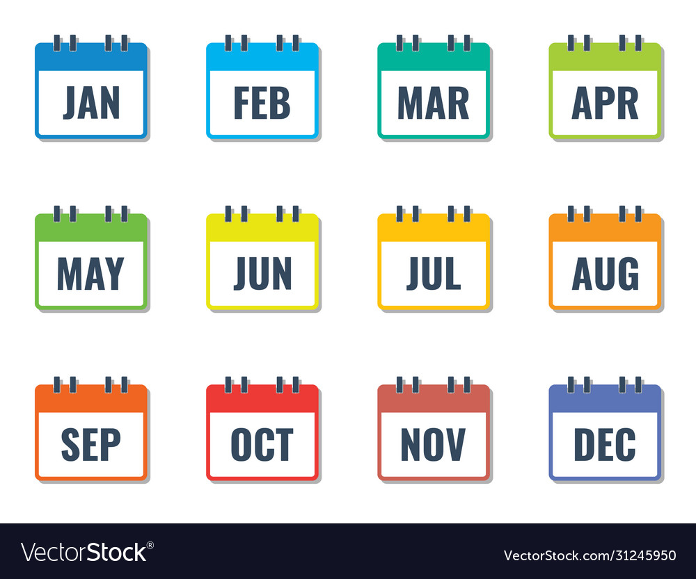 Month Name In Calendar Colorful Flat Style Vector Image
