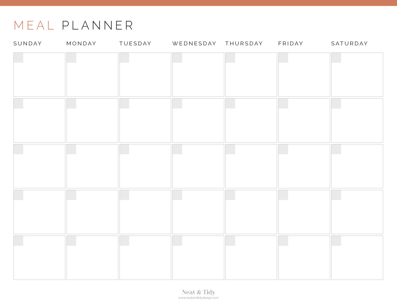 Monthly Meal Planner Neat And Tidy Design