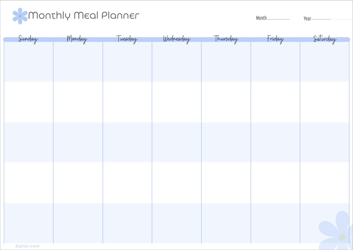 Monthly Meal Planner Templates