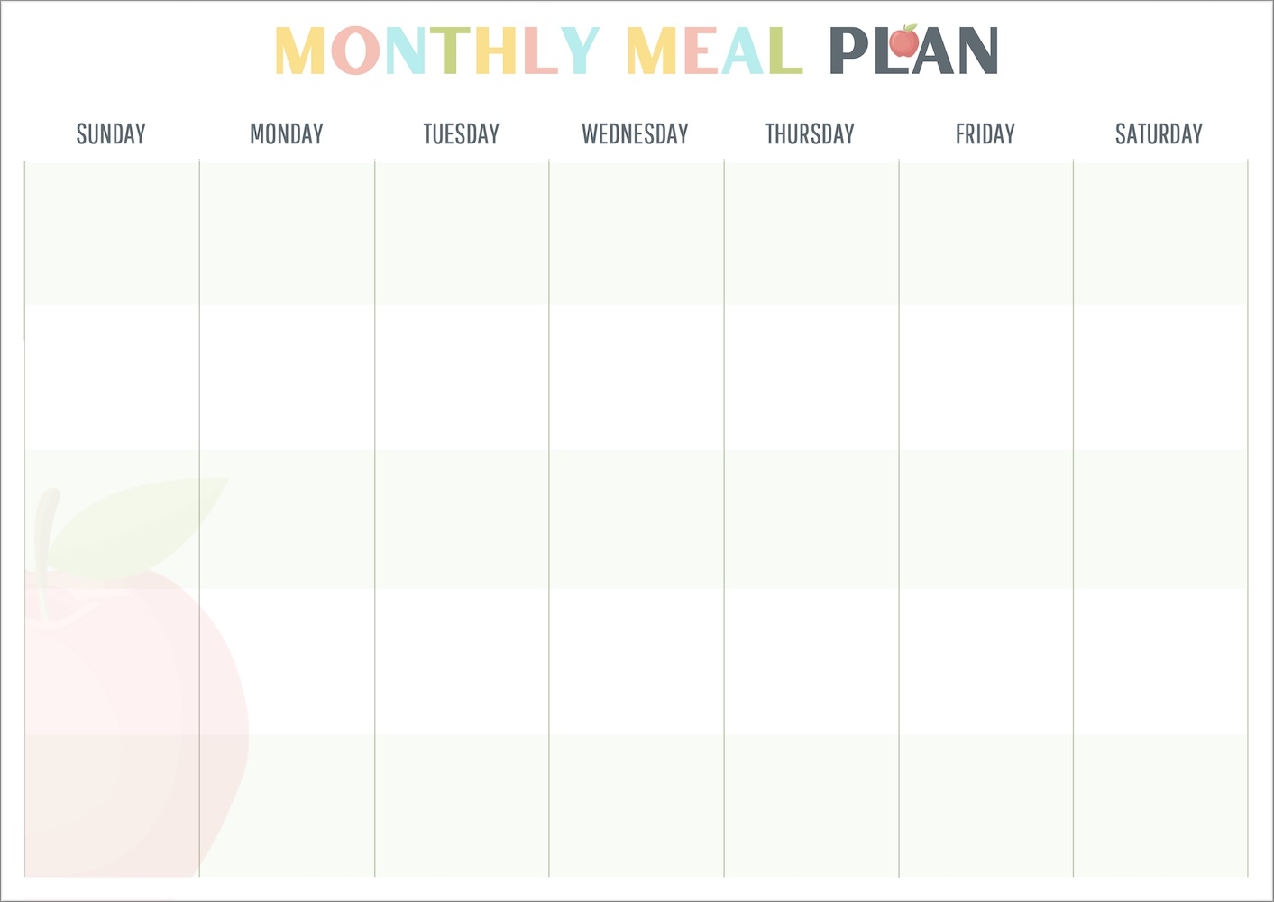 Monthly Meal Planner Templates