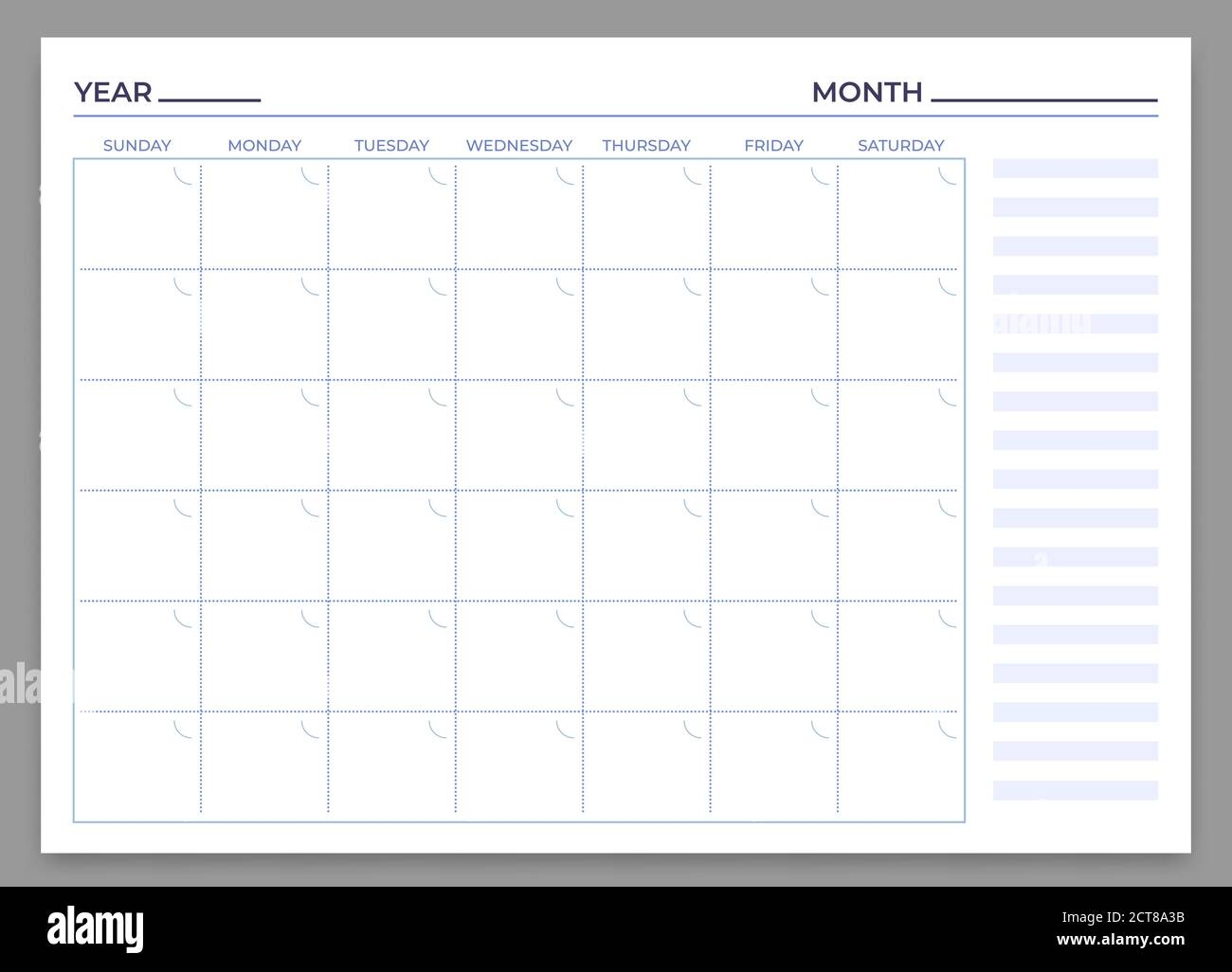 Monthly Planner Template Vector Month And Week Plan Calendar Daily Time Weekly Stationery Print To Work Illustration Stock Vector Image Art Alamy