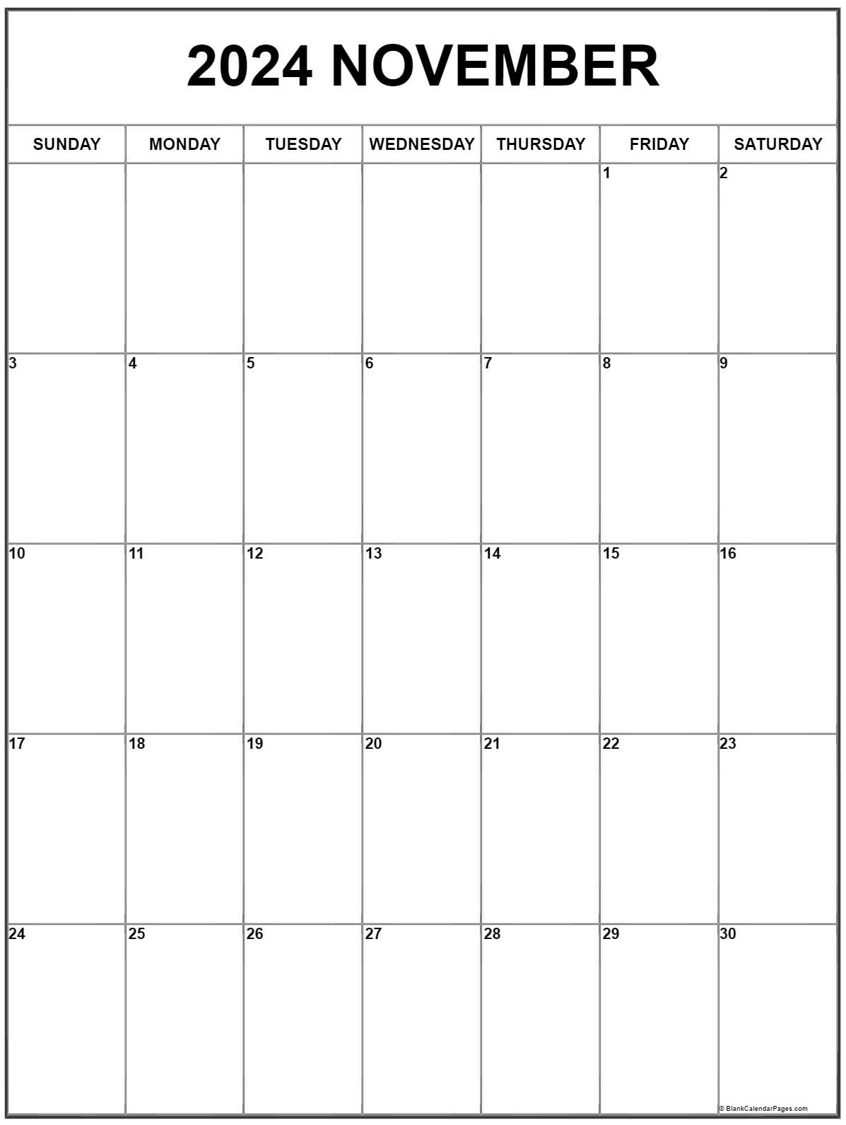 November 2024 Vertical Calendar Portrait