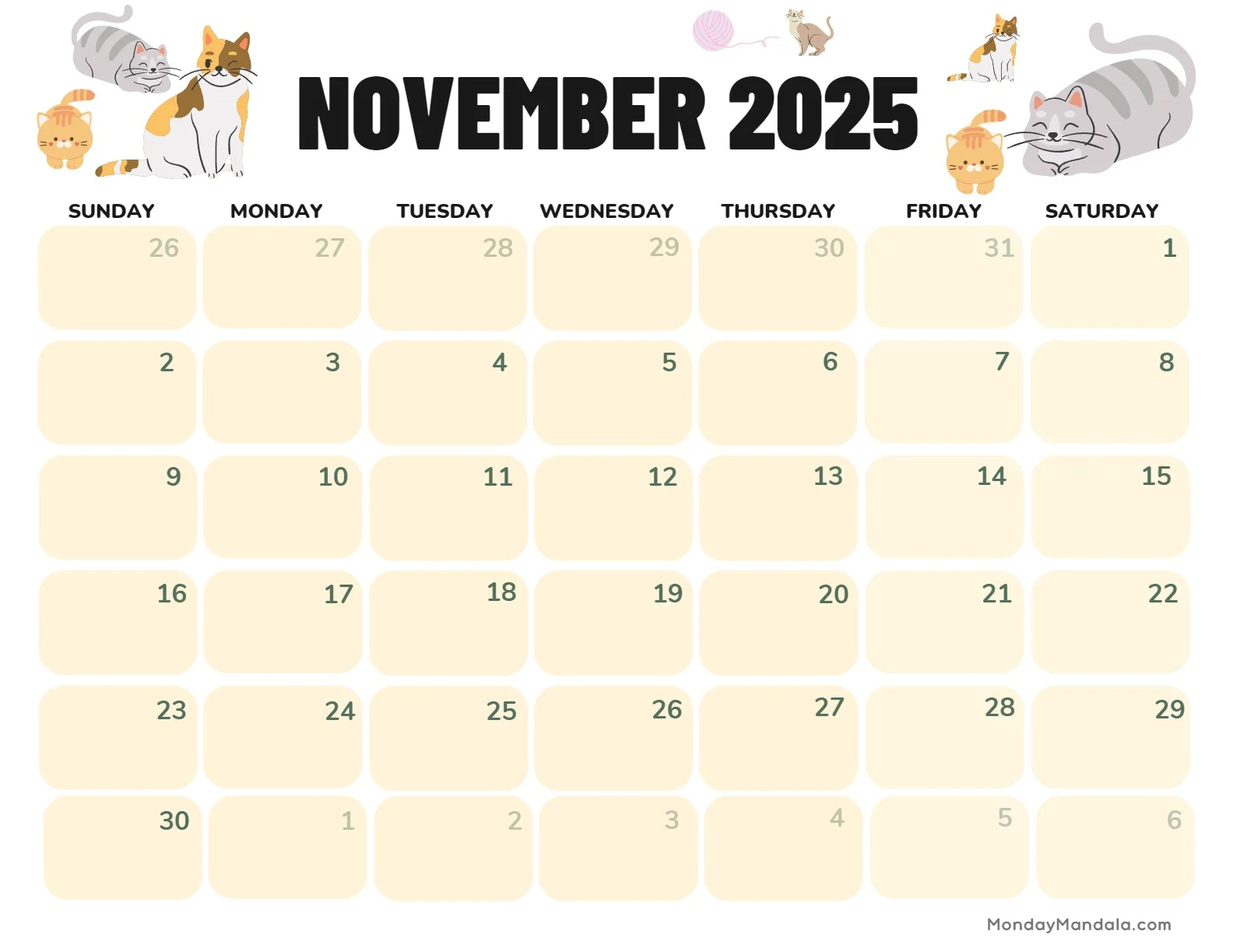 November 2025 Free Printable Calendar