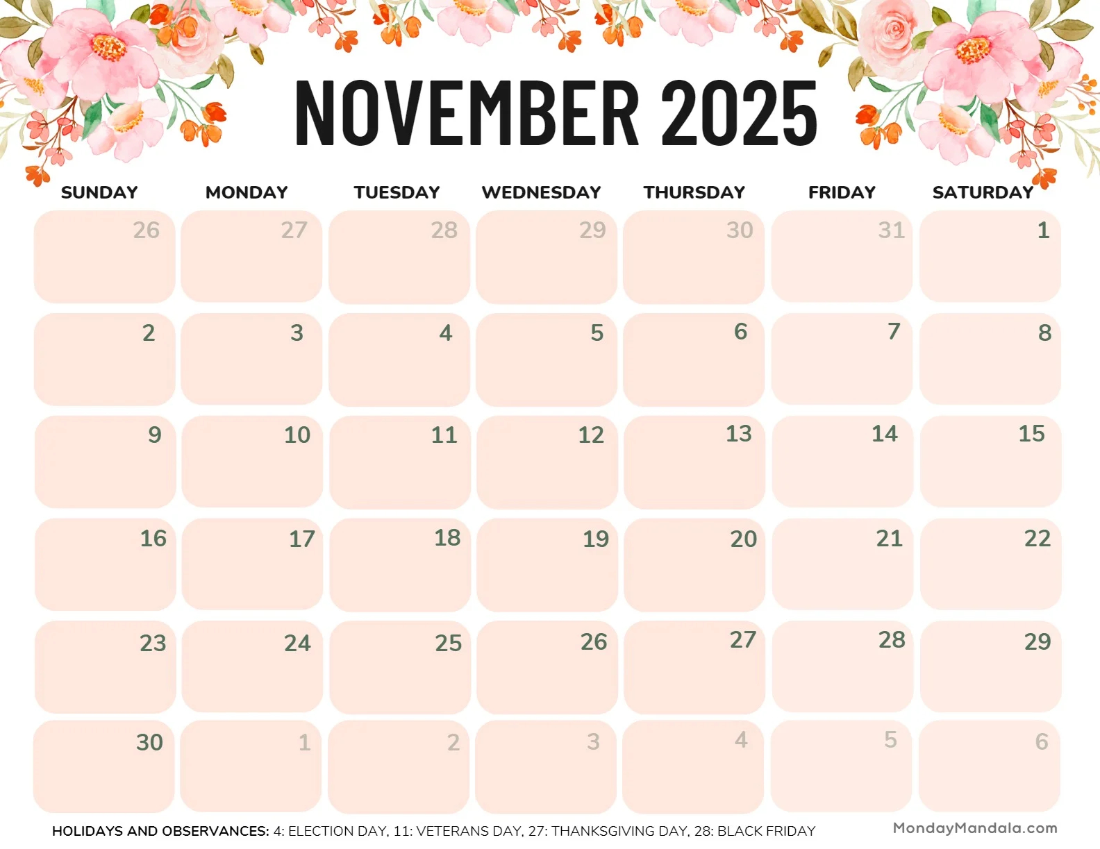November 2025 Calendar 52 Free PDF Printables 