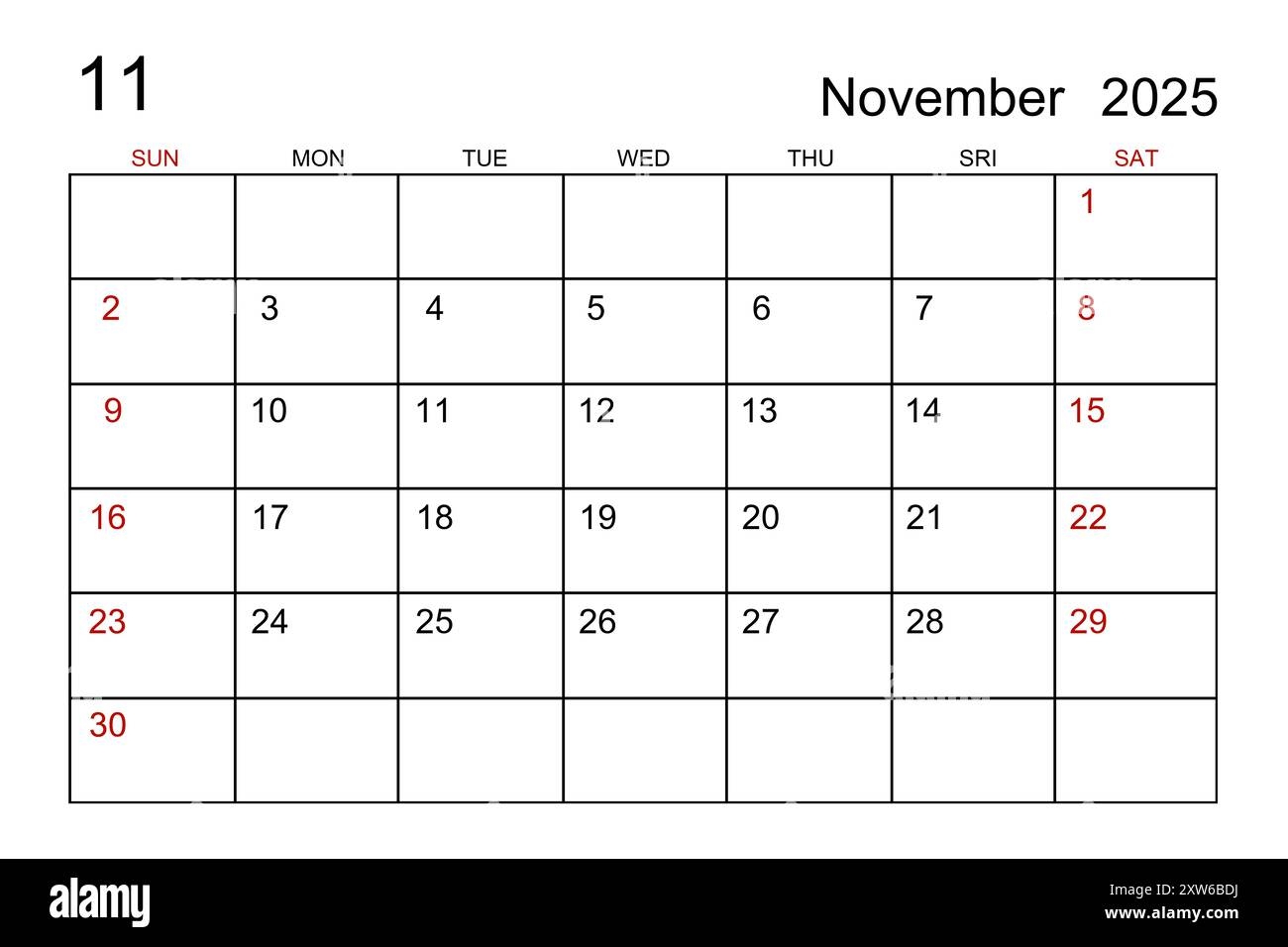 Blank November 2025 Calendar Printable