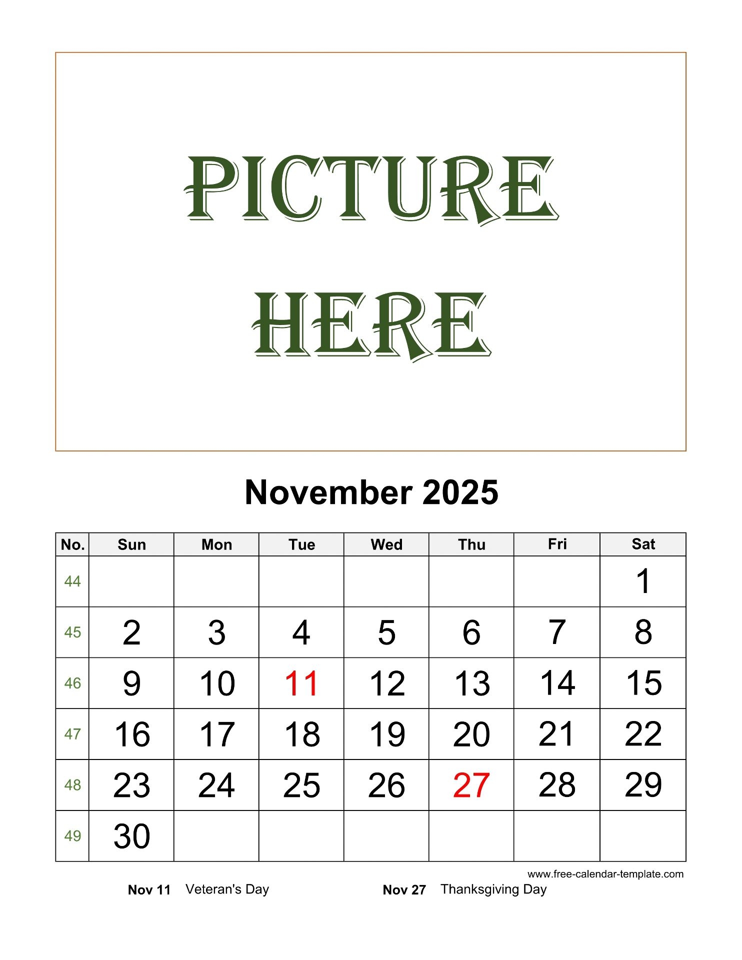 November 2025 Printable Calendar Word