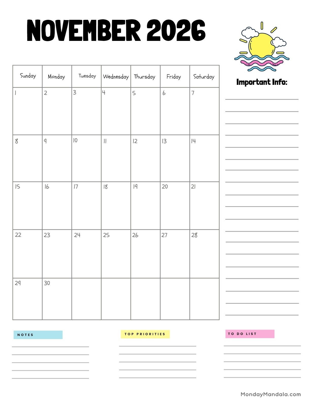 November 2026 Calendars 52 Free Printable PDFs 