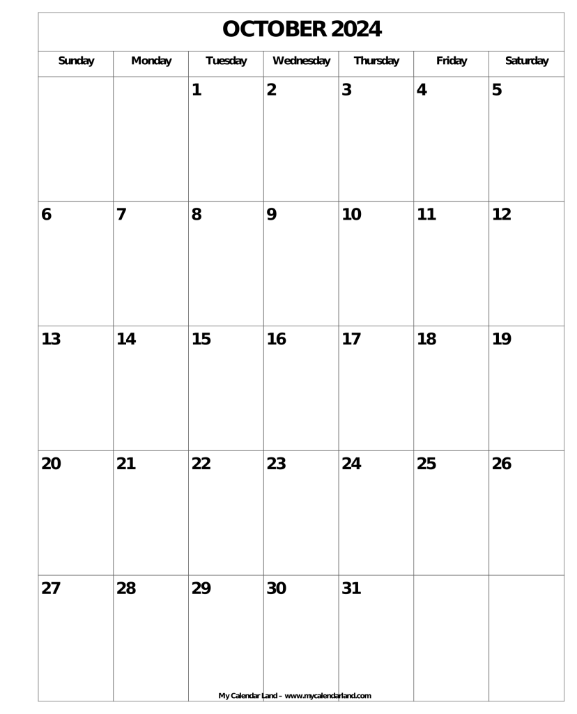 Colorful Calendar Printable October
