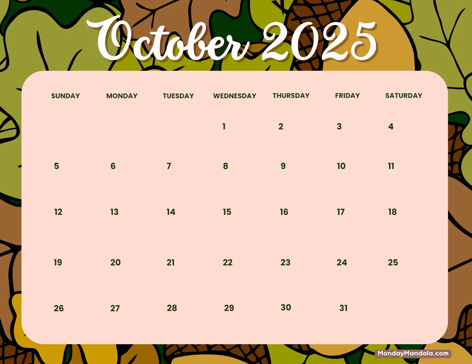 Printable Calendar Of October 2025