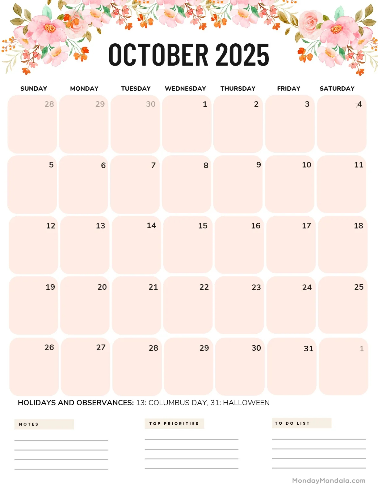October 2025 Calendar 52 Free PDF Printables 