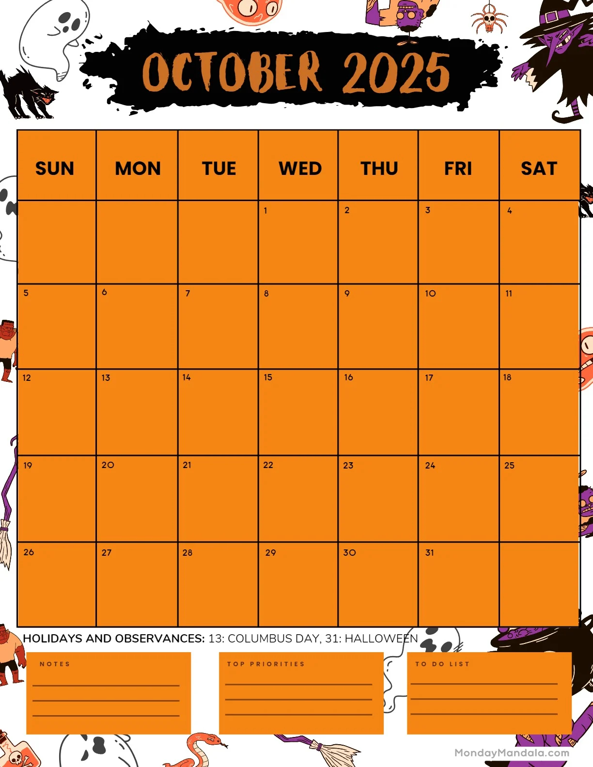 Free Printable Calendar October 2025