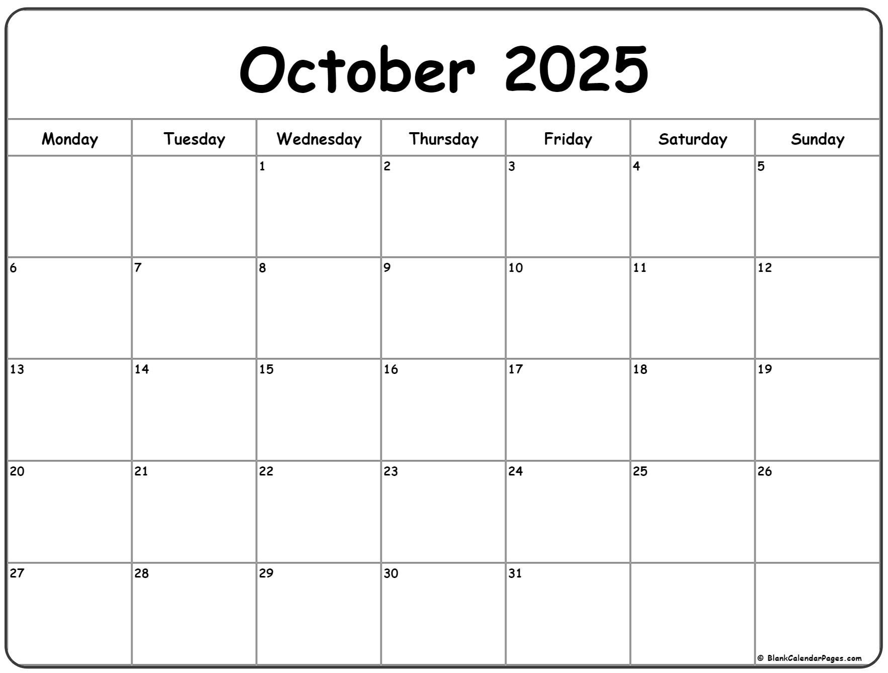 October 2025 Monday Calendar Monday To Sunday October 2025 Monday Calendar Monday To Sunday