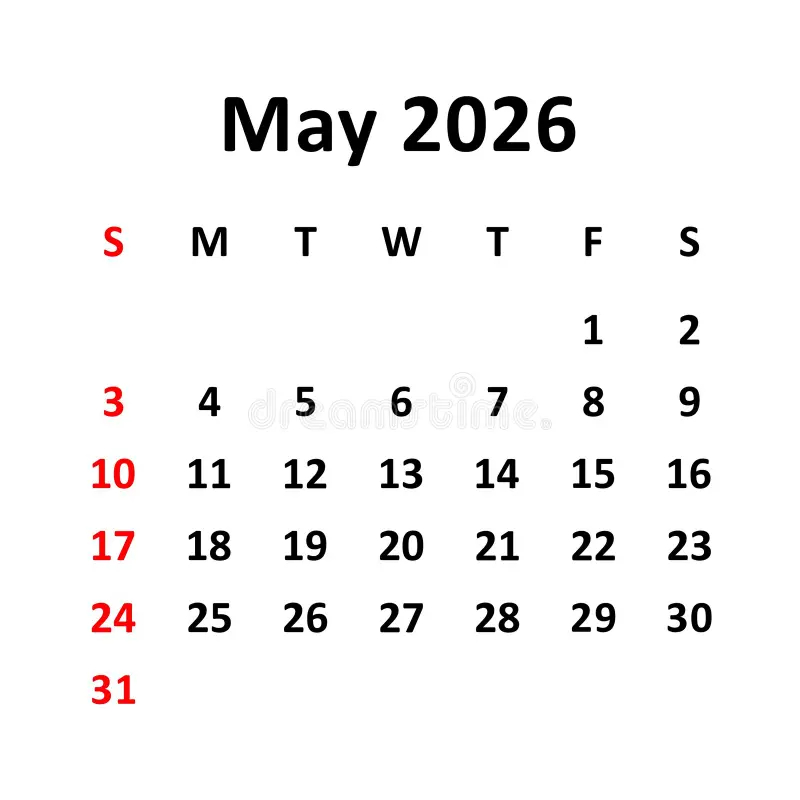 Printable May Calendar 2026
