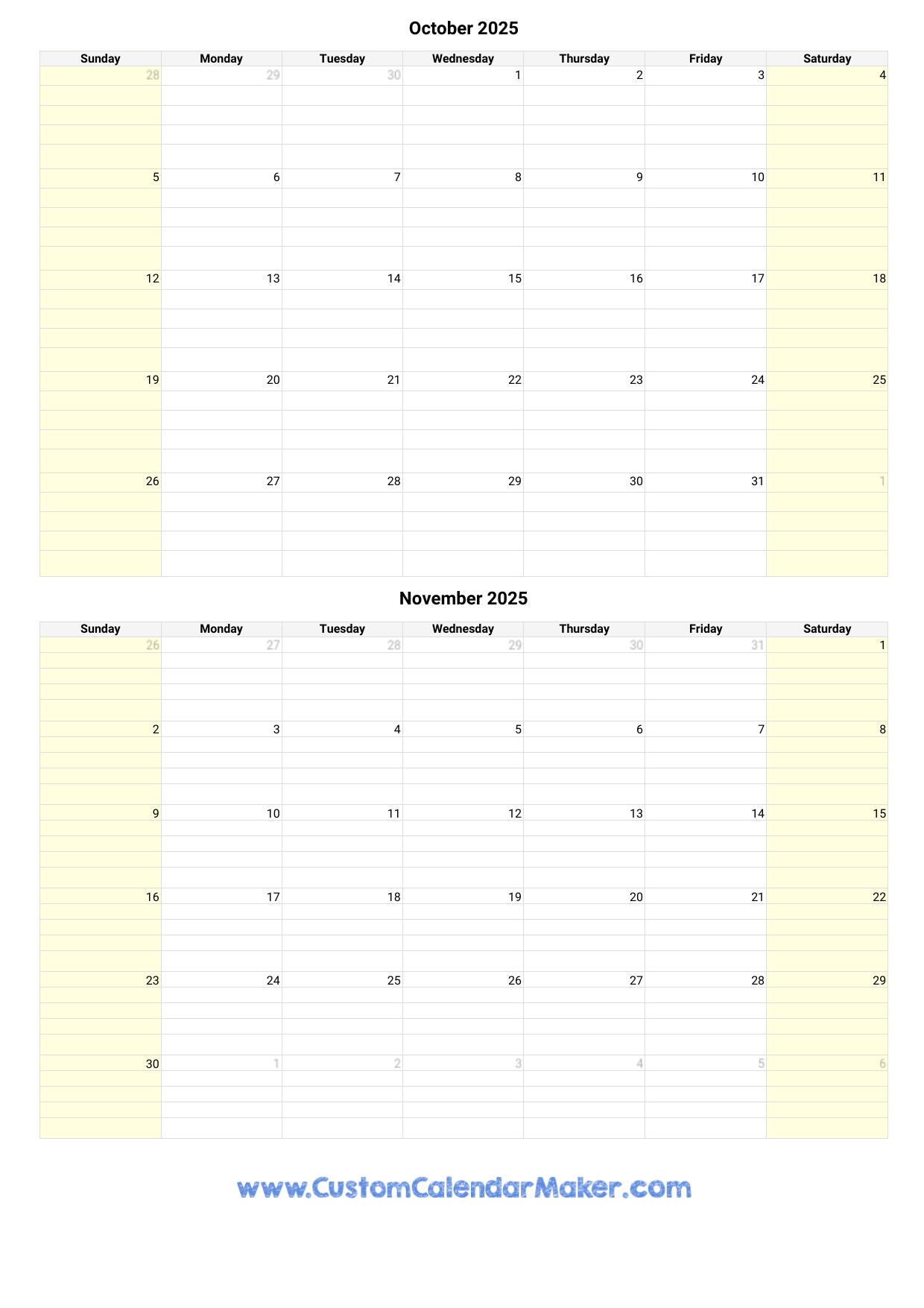 October November Calendar Printable