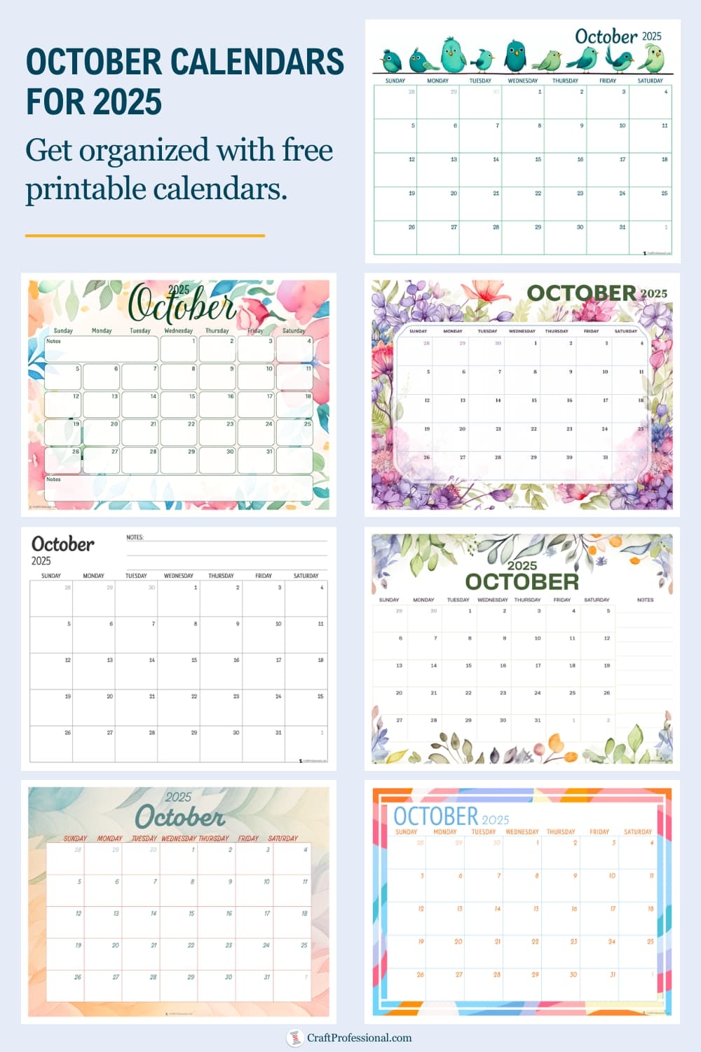 Monthly Calendar October 2025 Printable