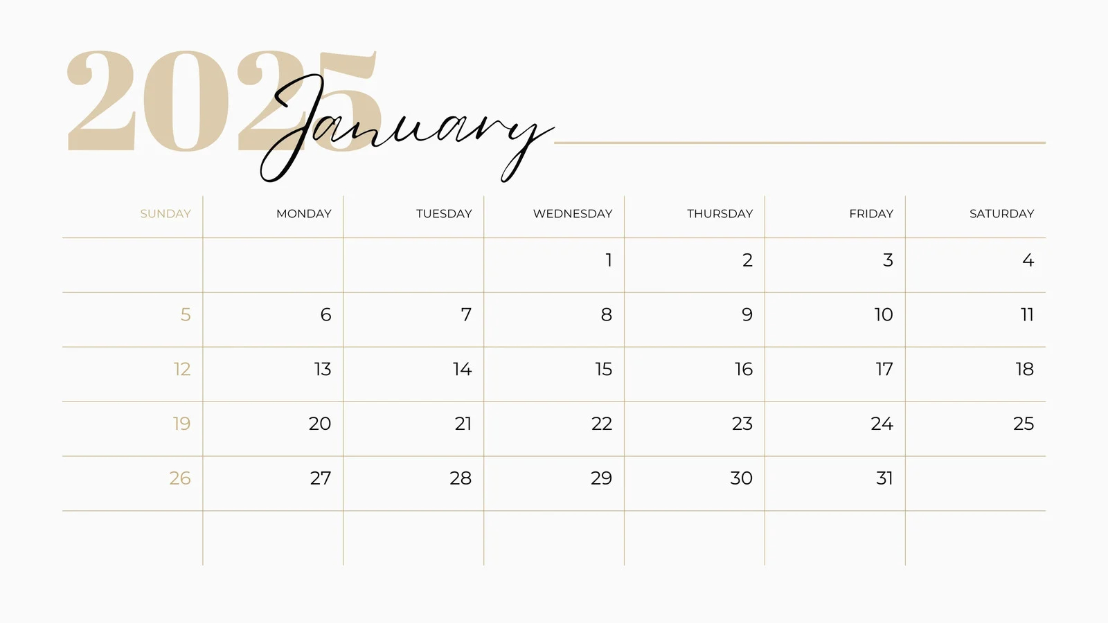 Blank Printable 5 Day Monthly 2026 Calendar