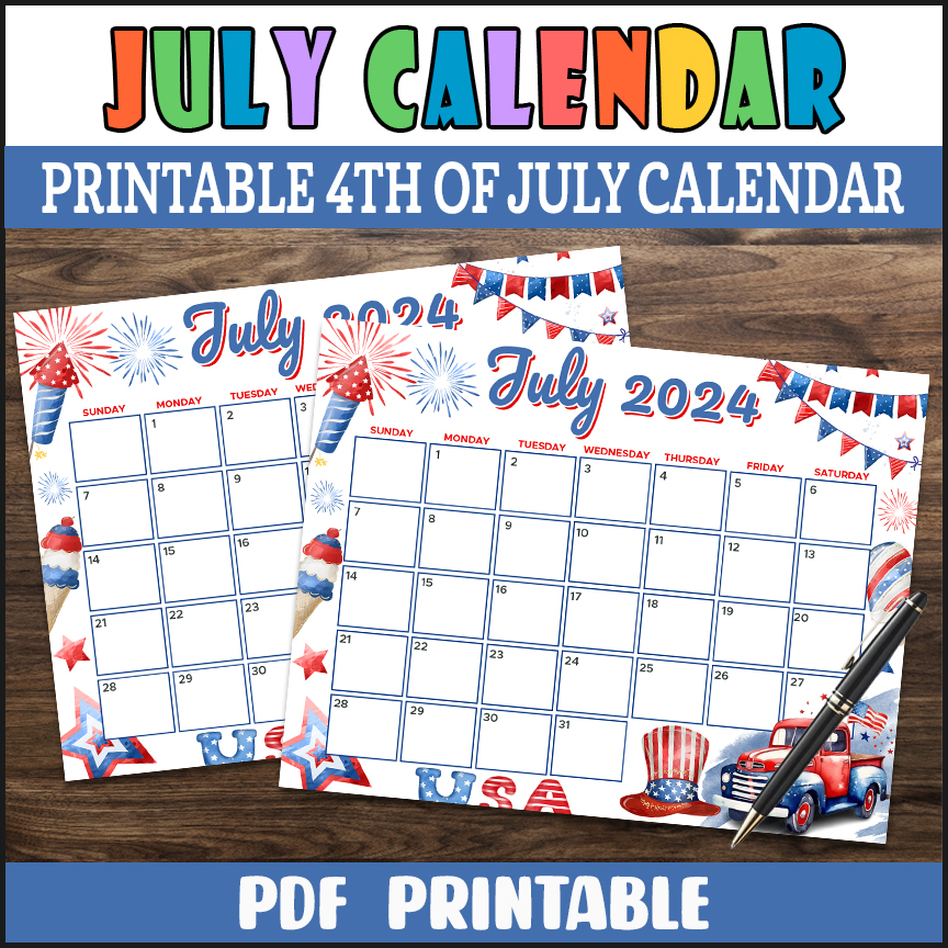 PDF 4th Of July Themed Calendar Printable Patriotic Independence Day Themed Planner Made By Teachers