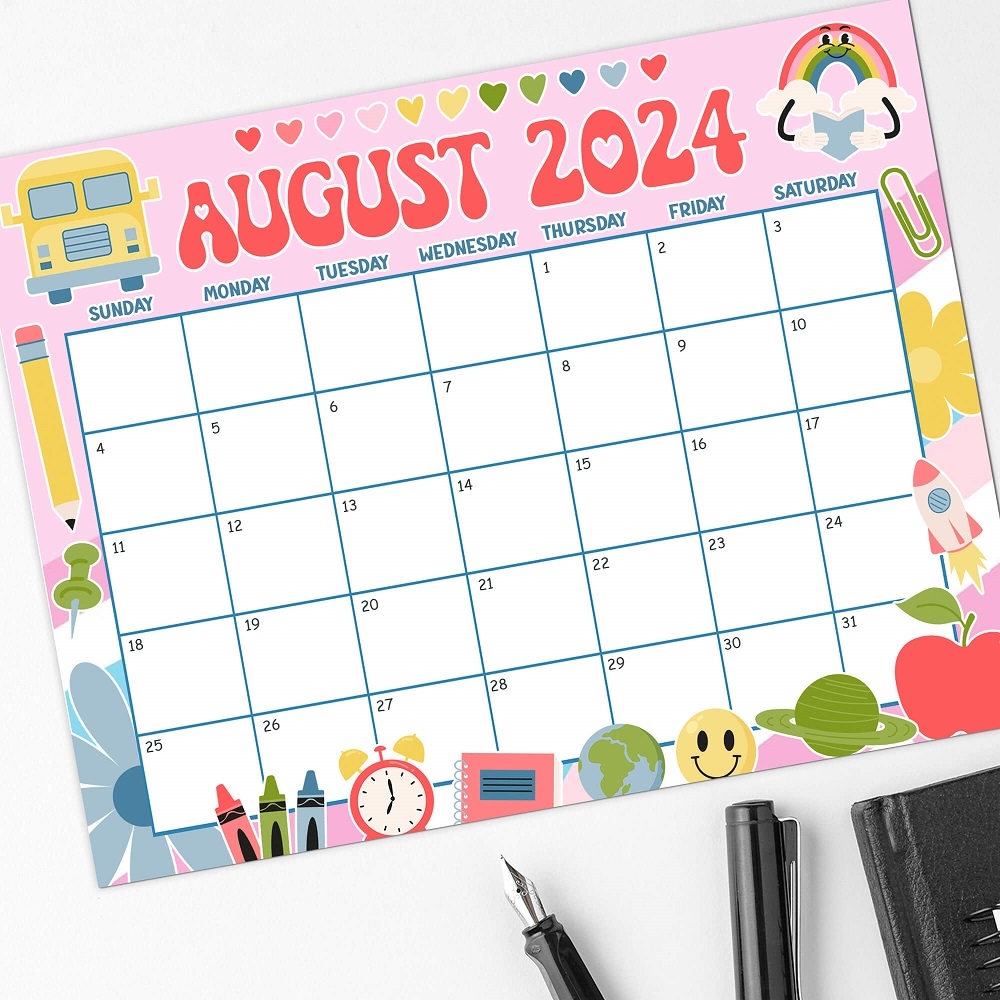 PDF Cute August 2024 Back To School Themed Calendar Printable Month Of August Planner Made By Teachers