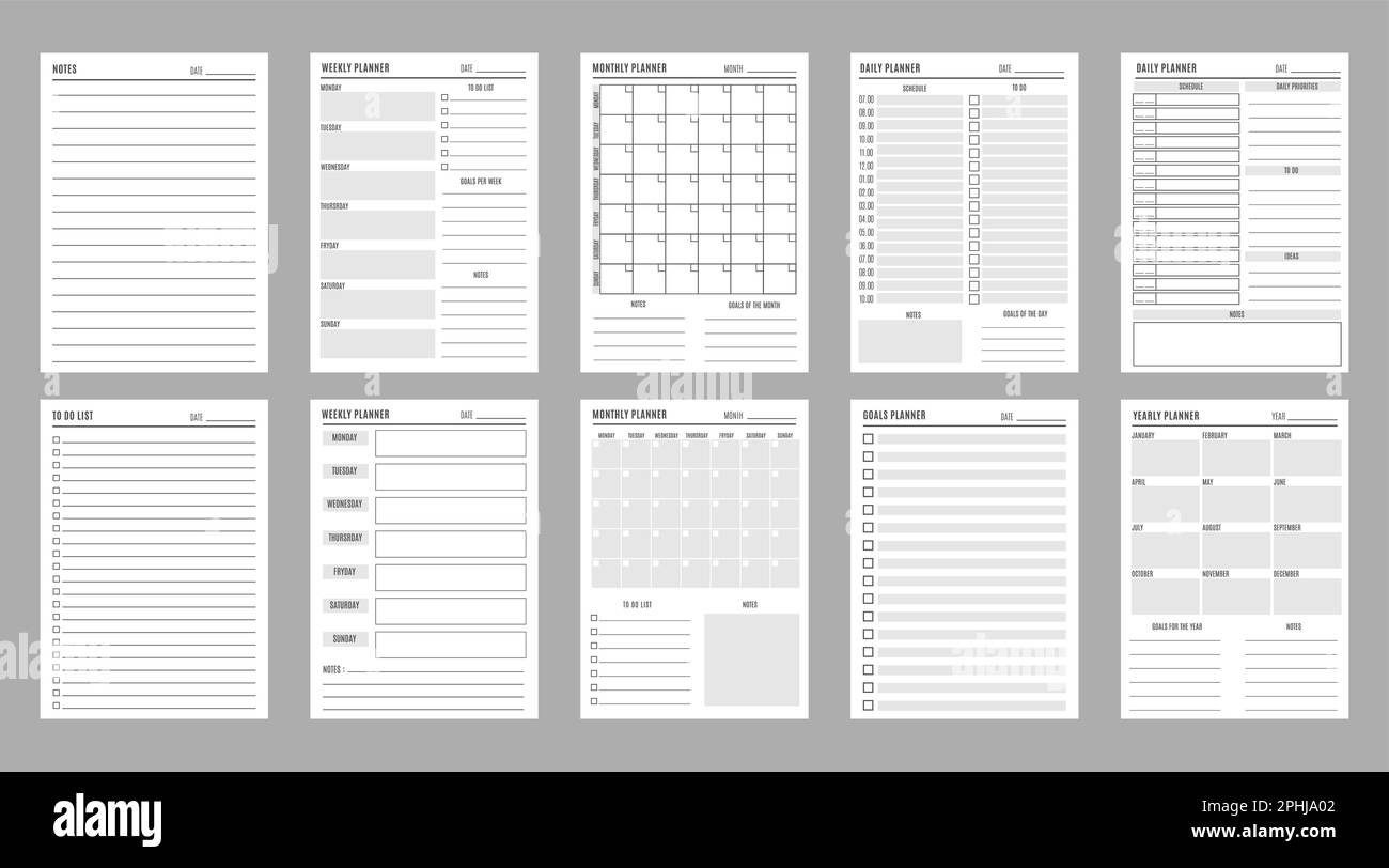 Planner Page Templates School Or College Education Daily Organizer Checklist Time Management Monthly Calendar Or Vector Timetable Task Organization Stock Vector Image Art Alamy