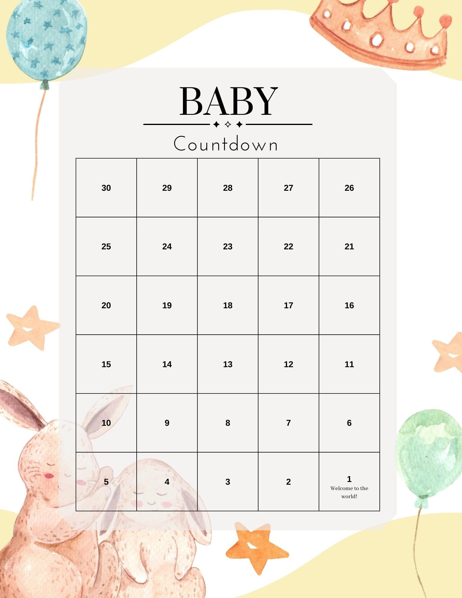 Pregnancy Countdown Calendar Instant Download Printable PDF Etsy