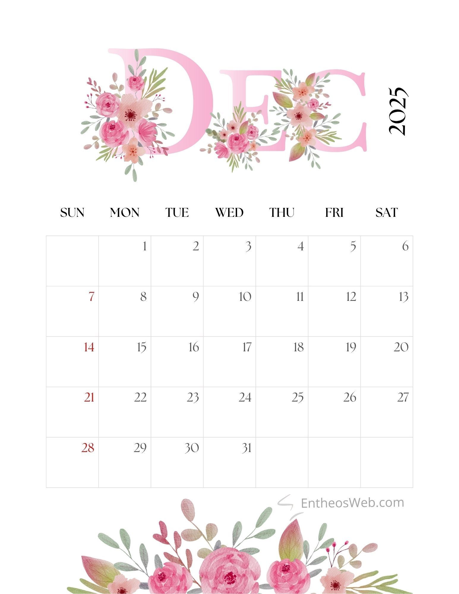 Pretty Pink Floral Calendars EntheosWeb
