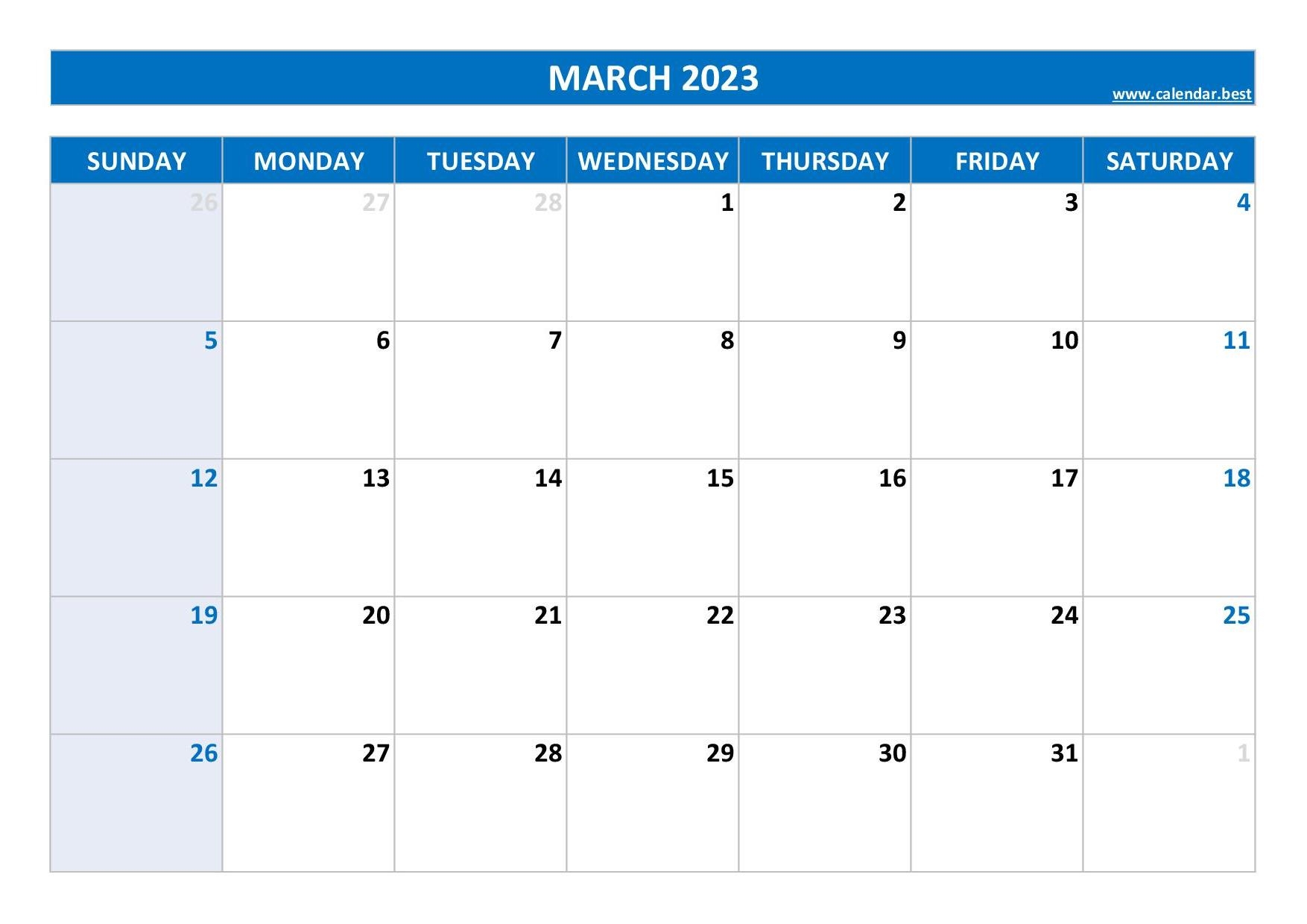 Printable 2023 Monthly Calendar Calendar best