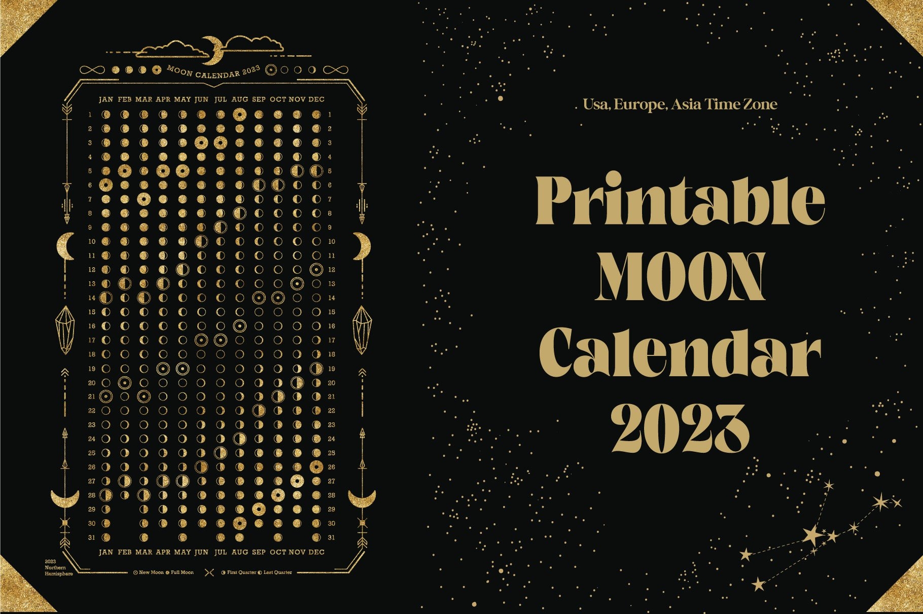 Printable 2023 Moon Phases Calendar Monthly Moon Phases