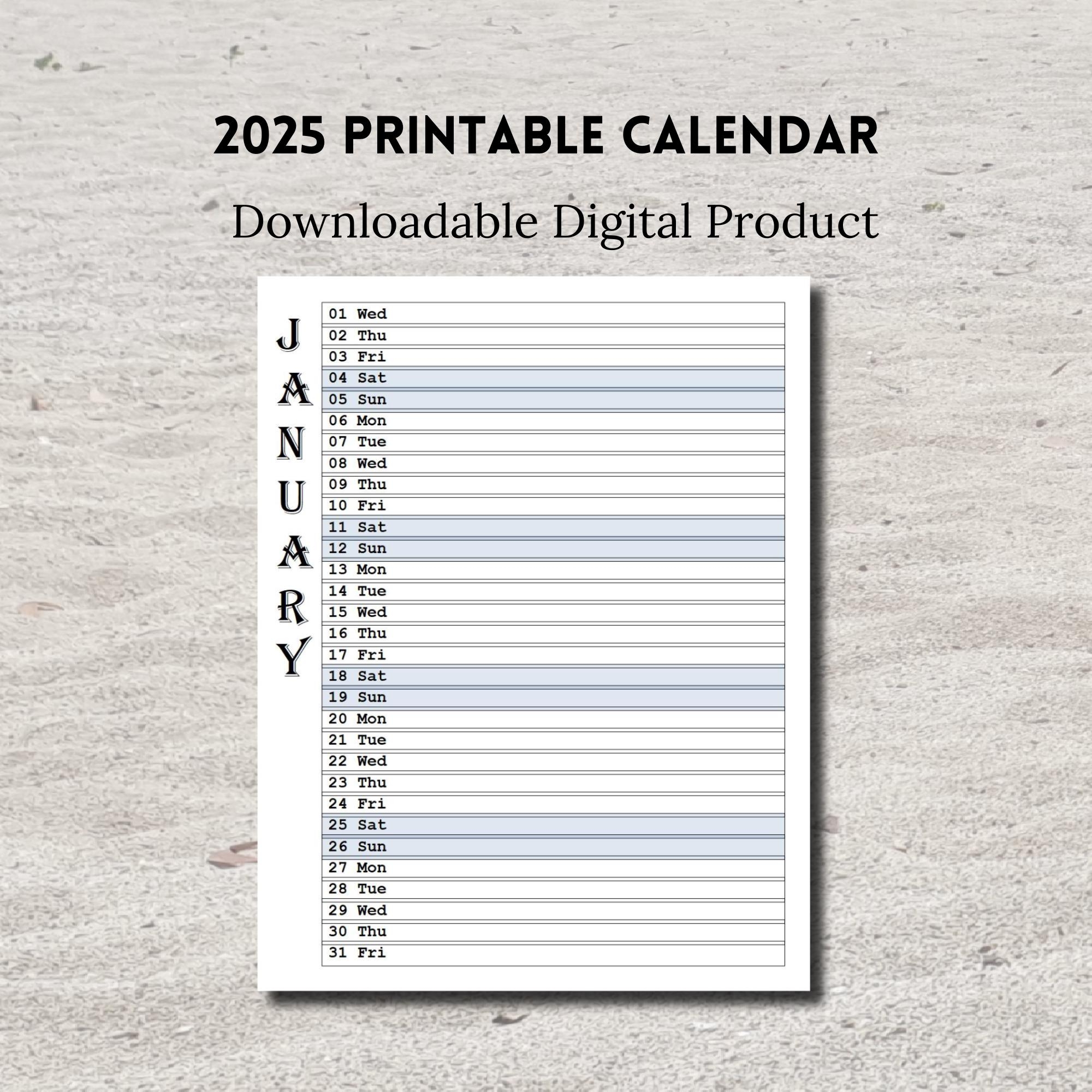 Printable 2025 Calendar Portrait A4 A5 And Letter Size PDF Etsy