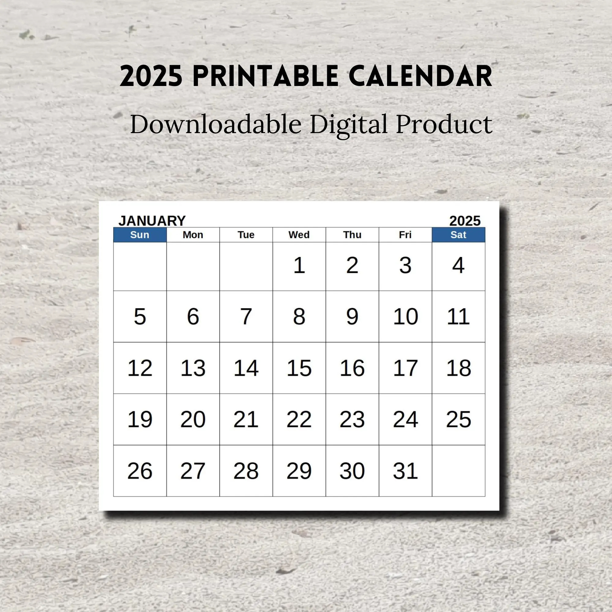 Printable 2025 Calendar Sunday Start Landscape A4 A5 And Letter Size PDF Etsy